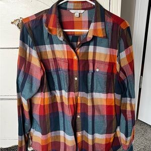 Womens L.L. Bean Multicolor Plaid Button Down Shirt size L